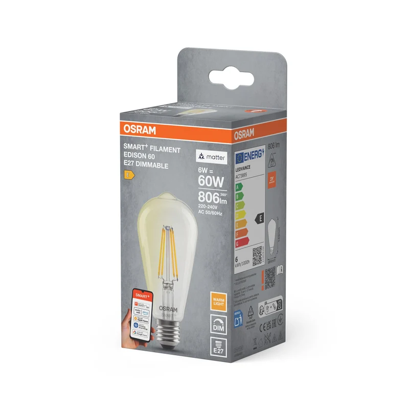 OSRAM Matter SMART+ LED-Lampe Dimmable (ex 60W) 6W / 2700K Blanc chaud E27