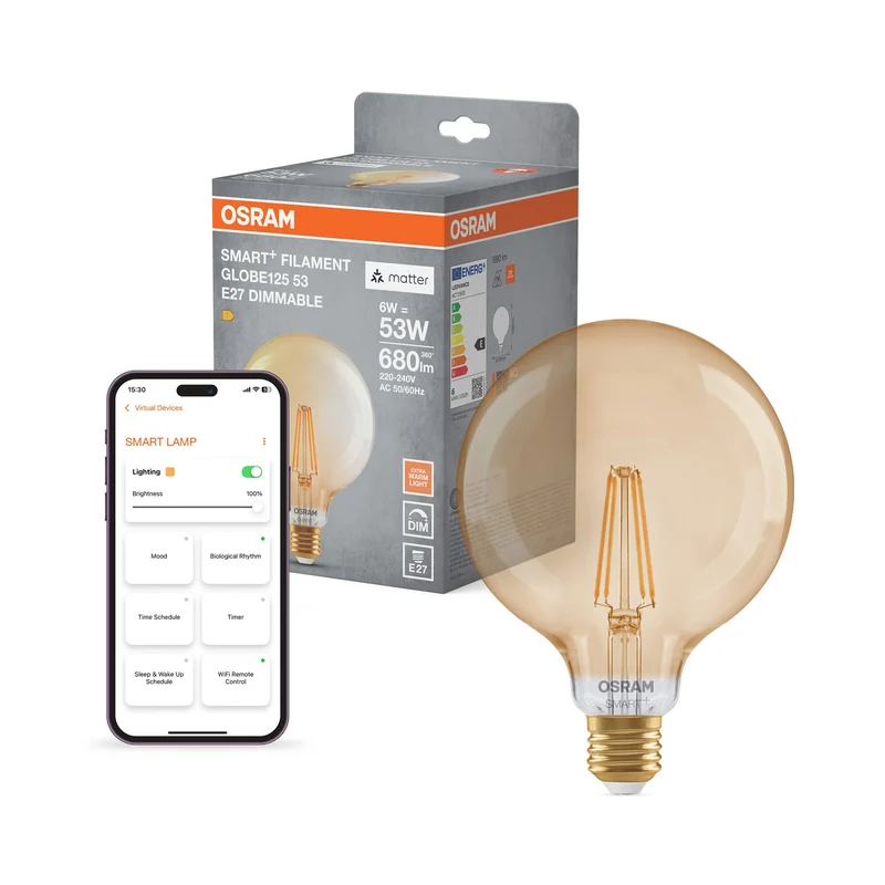 OSRAM Matter SMART+ Globe125 LED Lampe dimmable (ex 53W) 6W / 2400K Blanc chaud E27