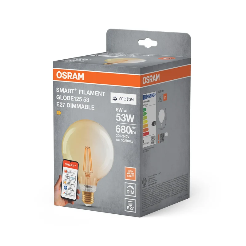 OSRAM Matter SMART+ Globe125 LED Lampe dimmable (ex 53W) 6W / 2400K Blanc chaud E27