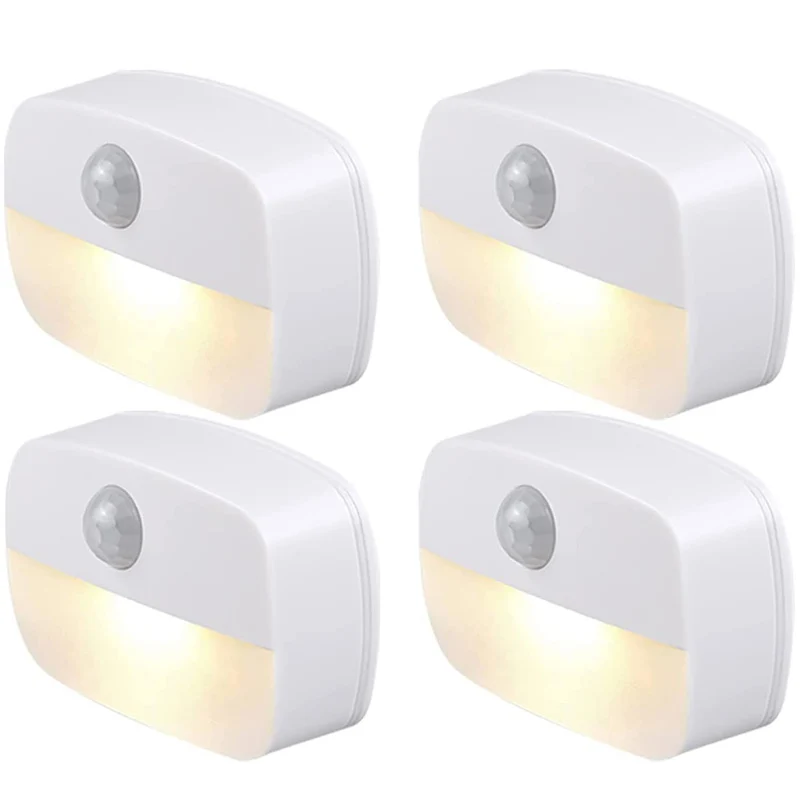 PIR Motion Sensor LED Night Light – Battery Operated Stick-On Under Cabinet Light | Warm White / Daylight White | for Stairway, Kitchen & Hallway (Battery Not Included) | 4 / 10-Pack