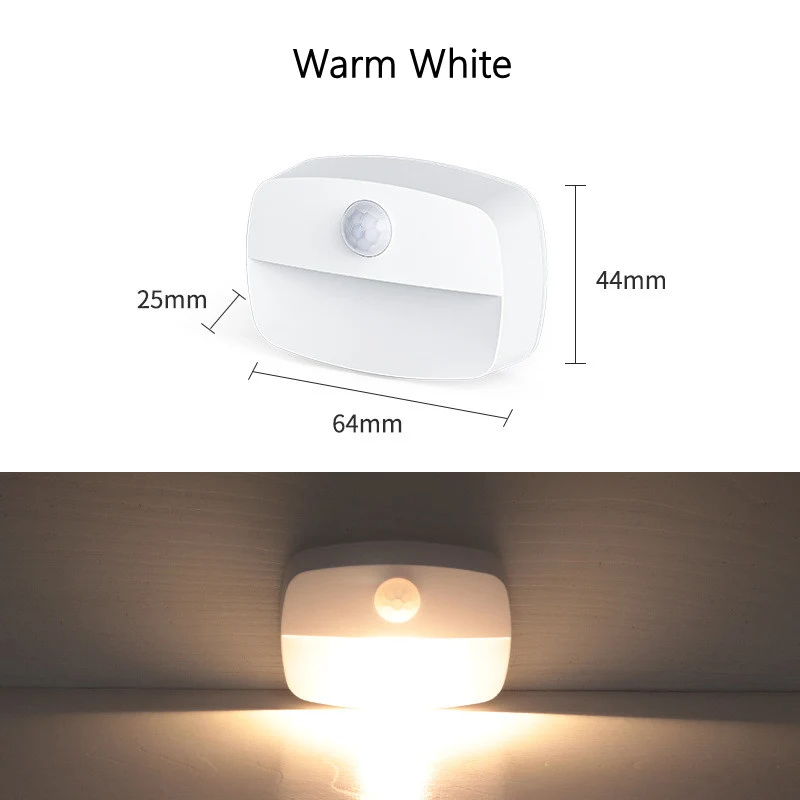 PIR Motion Sensor LED Night Light – Battery Operated Stick-On Under Cabinet Light | Warm White / Daylight White | for Stairway, Kitchen & Hallway (Battery Not Included) | 4 / 10-Pack