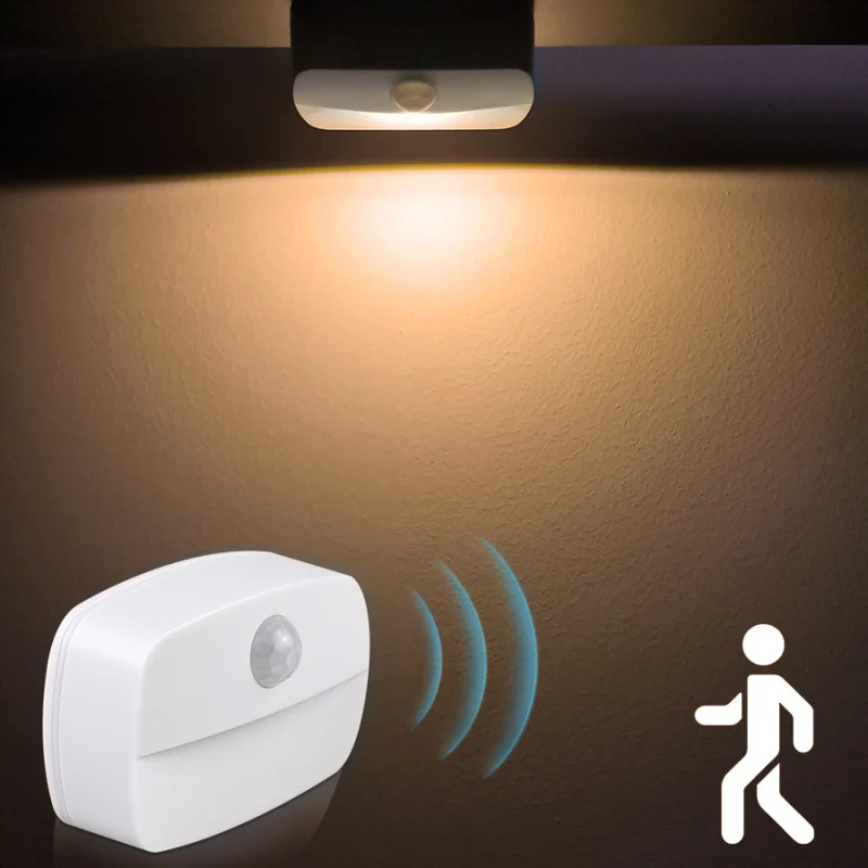 PIR Motion Sensor LED Night Light – Battery Operated Stick-On Under Cabinet Light | Warm White / Daylight White | for Stairway, Kitchen & Hallway (Battery Not Included) | 4 / 10-Pack