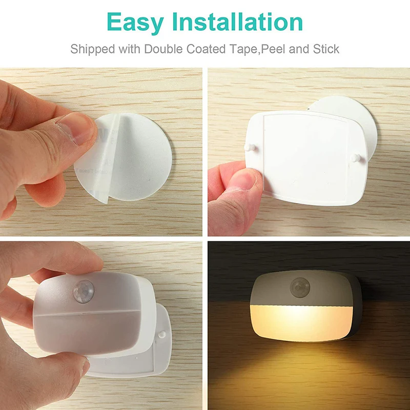 PIR Motion Sensor LED Night Light – Battery Operated Stick-On Under Cabinet Light | Warm White / Daylight White | for Stairway, Kitchen & Hallway (Battery Not Included) | 4 / 10-Pack
