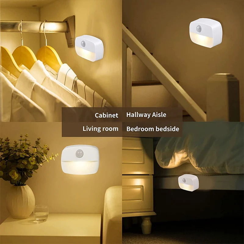 PIR Motion Sensor LED Night Light – Battery Operated Stick-On Under Cabinet Light | Warm White / Daylight White | for Stairway, Kitchen & Hallway (Battery Not Included) | 4 / 10-Pack
