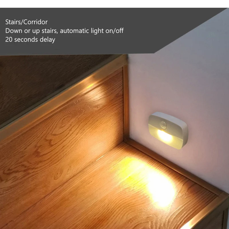 PIR Motion Sensor LED Night Light – Battery Operated Stick-On Under Cabinet Light | Warm White / Daylight White | for Stairway, Kitchen & Hallway (Battery Not Included) | 4 / 10-Pack