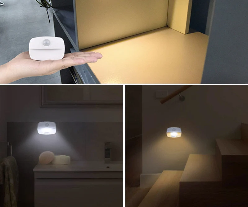 PIR Motion Sensor LED Night Light – Battery Operated Stick-On Under Cabinet Light | Warm White / Daylight White | for Stairway, Kitchen & Hallway (Battery Not Included) | 4 / 10-Pack