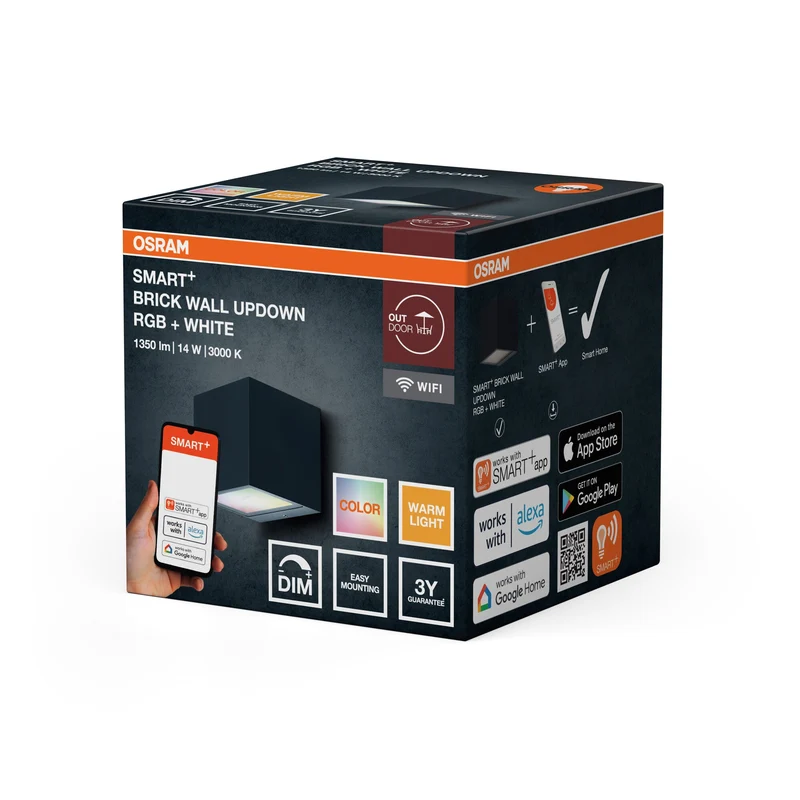 OSRAM Wifi SMART+ Brique Multicolore HautBas RVB + W, 550lm, 14W, 3000K