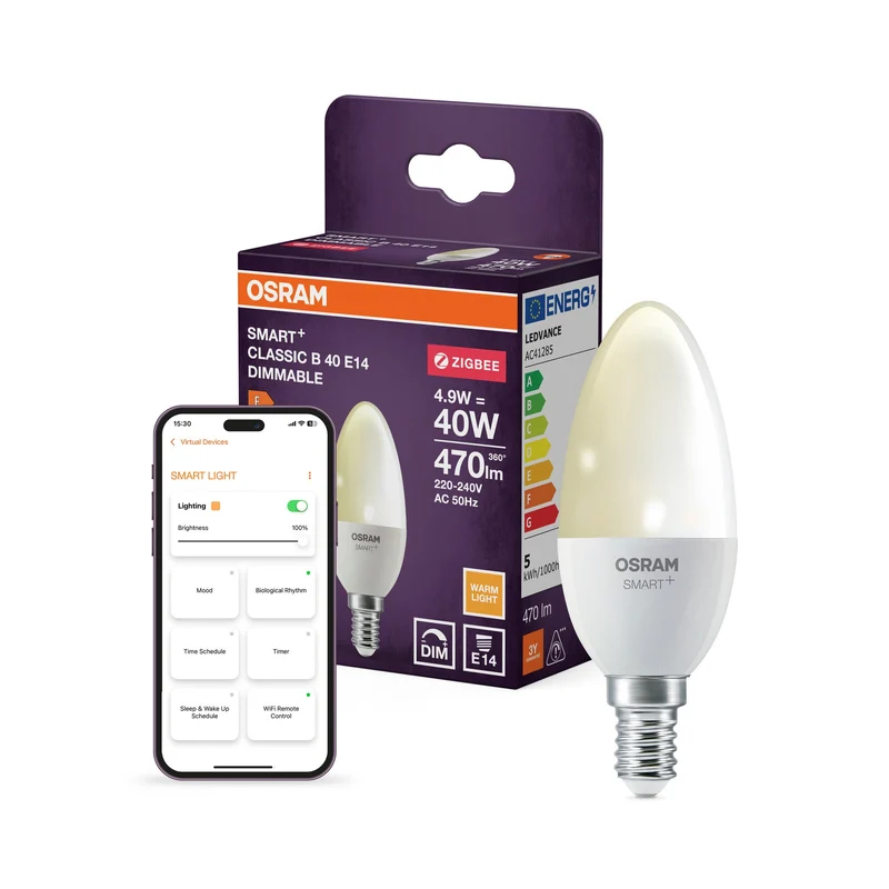 OSRAM SMART+ ZigBee Classique LED Lampe DIM 4.9W 220V FR E14, 470 lm, 2700 K, Blanc chaud