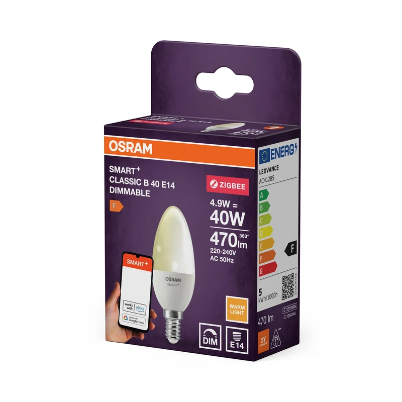 OSRAM SMART+ ZigBee Classique LED Lampe DIM 4.9W 220V FR E14, 470 lm, 2700 K, Blanc chaud