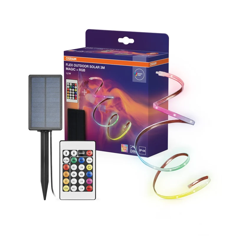 OSRAM FLEX EXTÉRIEUR SOLAIRE bande lumineuse LED flexible, 3M, 1.2W, contrôle couleur RGB, solaire, IP44, avec télécommande, dimmable