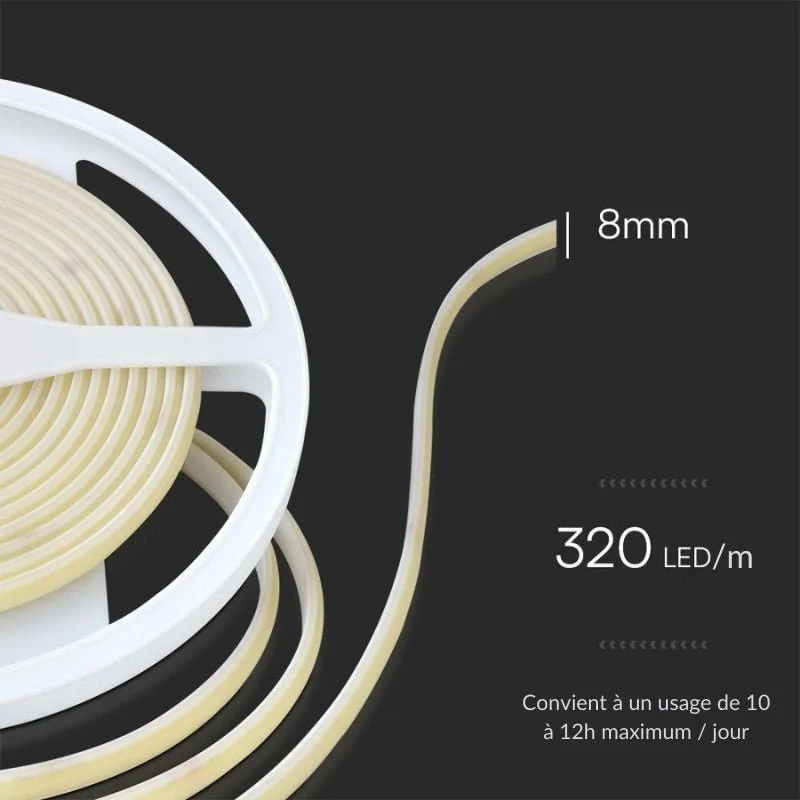 Ruban LED COB 5M 24V IP67 320LED/m Bleu