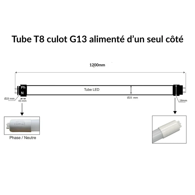 Tube Néon LED T8 60cm 9W 120lm/W