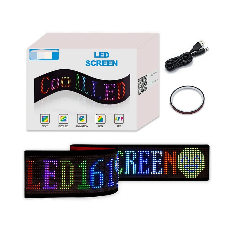 Model 1696 Small Flexible USB 5V Car LED Sign Bluetooth App Control Display Screen Text Pattern Animation LED sign display for Car Windows, Shop, Bar and Entrance Sign