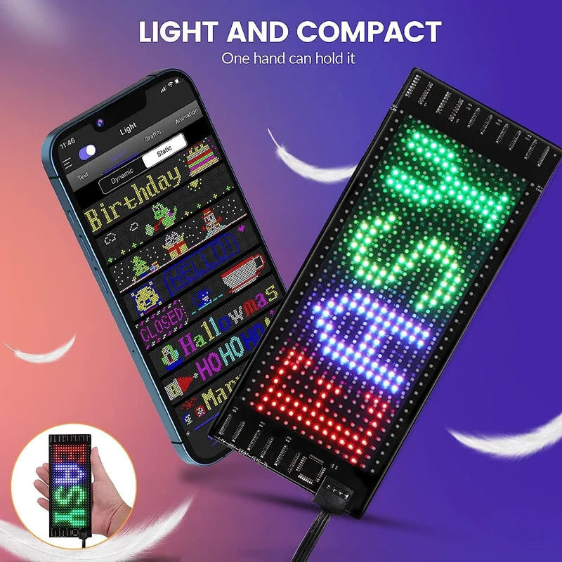 Model 1632 Flexible USB 5V Car LED Sign Bluetooth App Control Display Screen Text Pattern Animation LED sign display for Car Windows, Shop, Bar and Entrance Sign