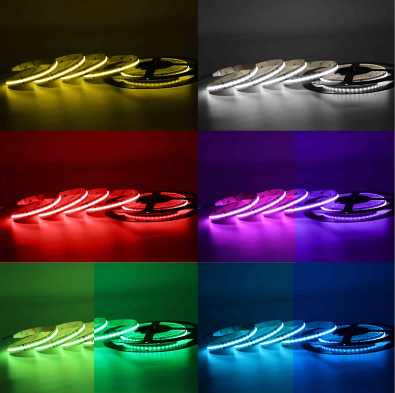 RGB COB Flexible LED Strip Light - 12V / 24V | 576 / 840 LEDs/m | RGB Color Changing | 10mm PCB | Dot-Free Continuous Lighting | Non-Waterproof | for Cabinets, Kitchen & Office Lighting | 5/50M
