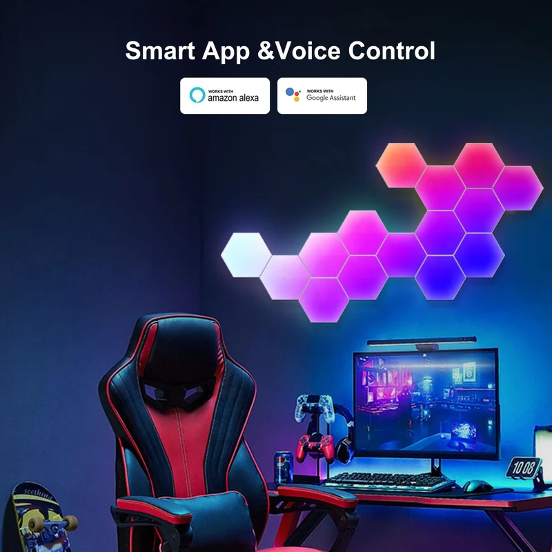 Hexagon Lights Smart App Control RGB Hexagon LED Lights for Wall or Desktop with Music Sync for Gaming Room Streaming Decor