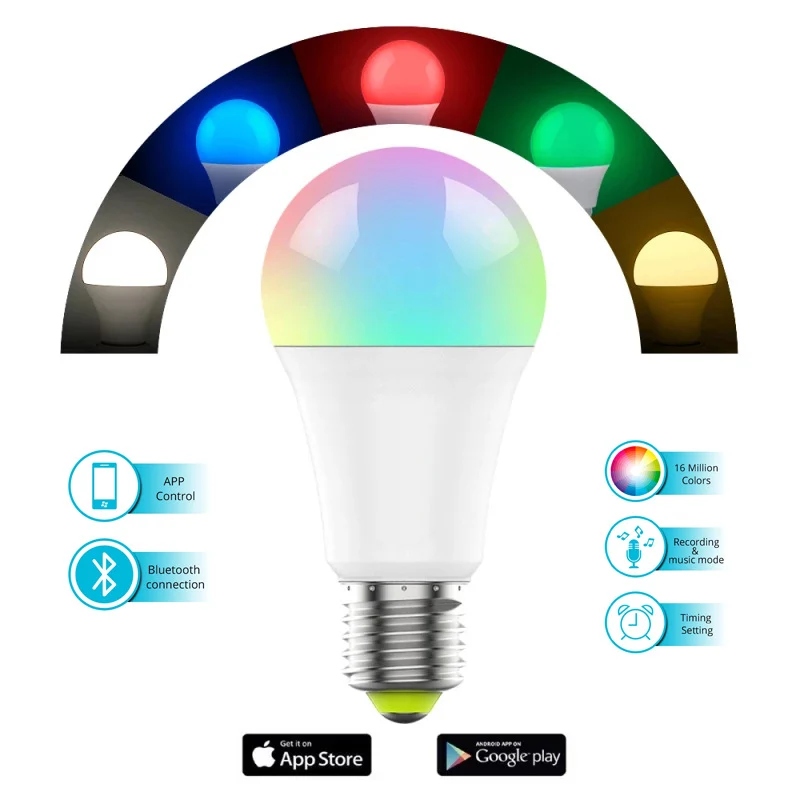 4Pack 9W LED Light Bulb E27 Base RGBCCT Bluetooth APP Controlled Smart Light Bulbs Sycn with Music