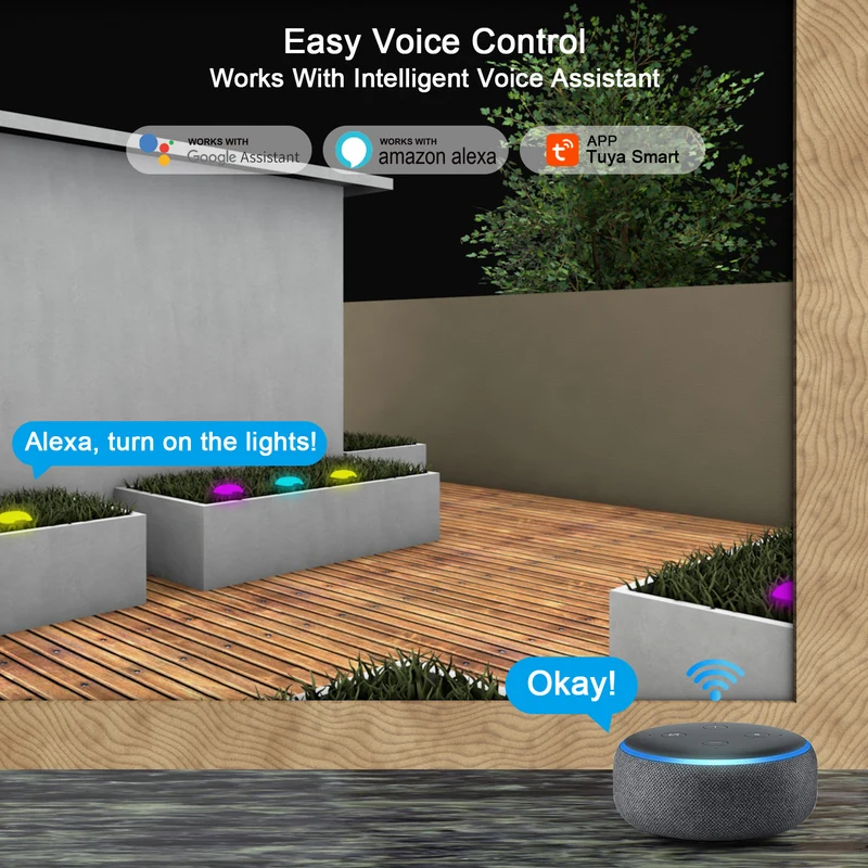 Outdoor Ground Lights 15 Bulbs 32.8FT Smart RGB+IC Pathway Lights, APP Controlled Waterproof RGB Landscape Lighting Work with Alexa