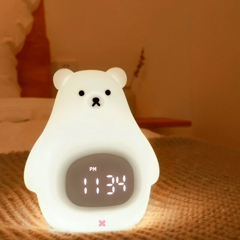 Silicone Alarm Clock LED Night Light – Rechargeable Baby Nursery Sleep Lamp with Timer | 3-Color Touch/ RGB Color Changing with Remote Control | for Baby Girls Boys