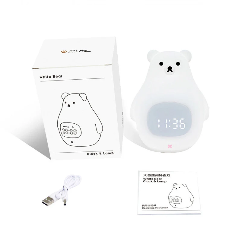 Silicone Alarm Clock LED Night Light – Rechargeable Baby Nursery Sleep Lamp with Timer | 3-Color Touch/ RGB Color Changing with Remote Control | for Baby Girls Boys