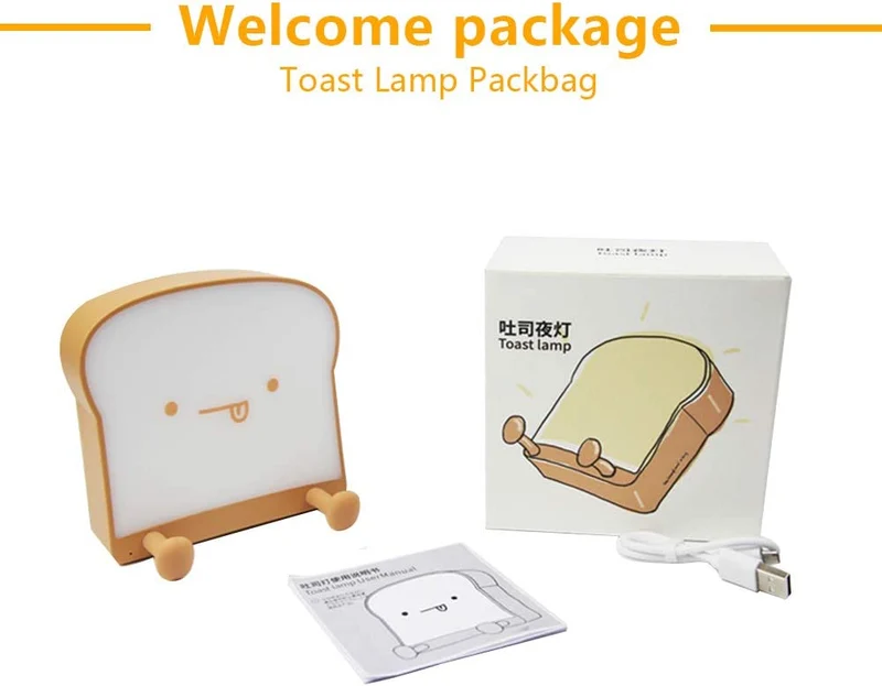 Meme Toast Bread LED Night Light – Rechargeable Bedside Nursery Lamp with Phone Stand