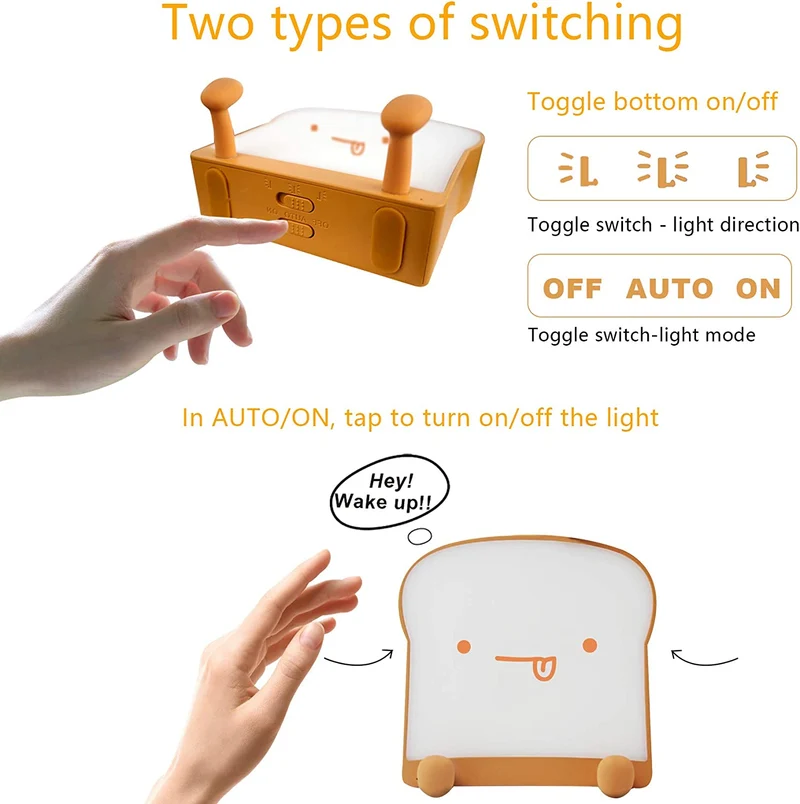 Meme Toast Bread LED Night Light – Rechargeable Bedside Nursery Lamp with Phone Stand