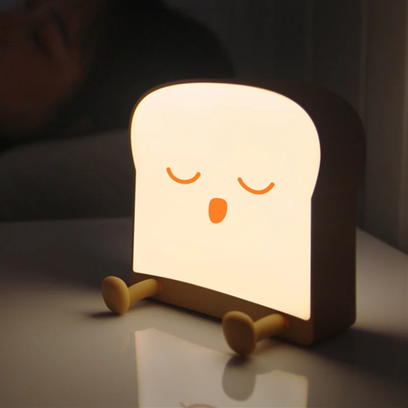 Meme Toast Bread LED Night Light – Rechargeable Bedside Nursery Lamp with Phone Stand