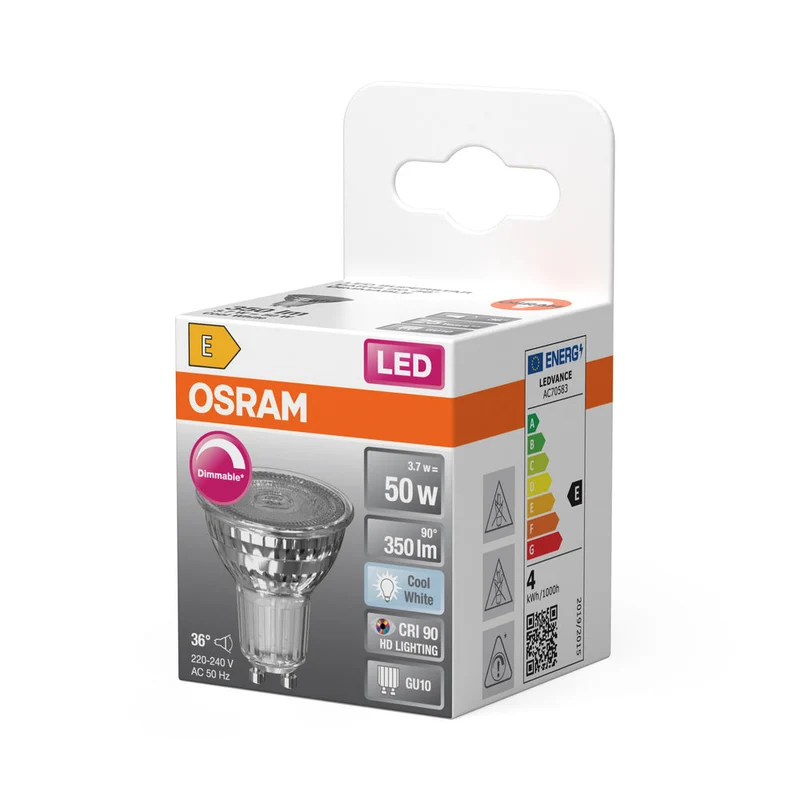 OSRAM LED SUPERSTAR PAR16 Ampoule réflecteur LED dimmable blanc froid (4000K), spot en verre, 3.7W, remplacement pour 50W GU10