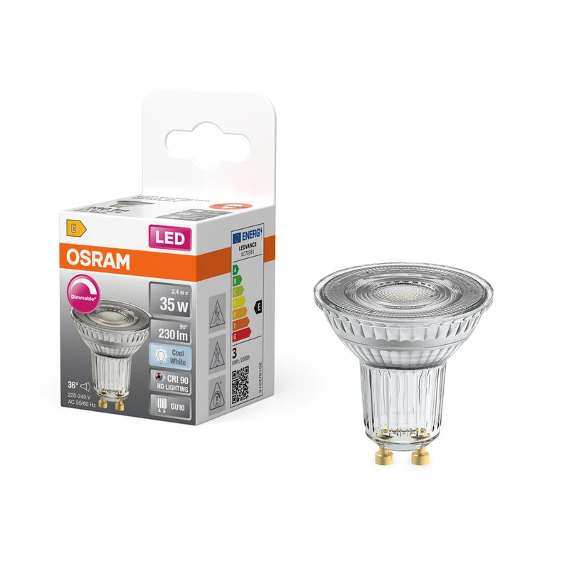 OSRAM Lampe réflecteur LED PAR16 dimmable avec culot GU10, blanc froid (4000K), spot en verre, 3.7W, remplacement pour lampe réflecteur 35W, LED SUPERSTAR PAR16