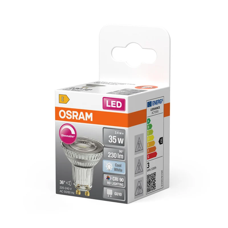 OSRAM Lampe réflecteur LED PAR16 dimmable avec culot GU10, blanc froid (4000K), spot en verre, 3.7W, remplacement pour lampe réflecteur 35W, LED SUPERSTAR PAR16