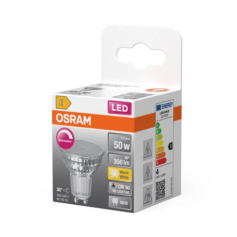 OSRAM Lampe Réflecteur LED PAR16 Dimmable Blanc Chaud (2700K) à Indice de Rendu des Couleurs Élevé avec CRI90, Remplacement pour Spots Traditionnels 50W GU10