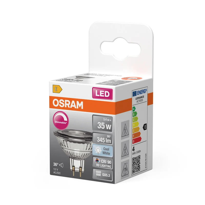 OSRAM Ampoule LED réflecteur MR16 dimmable avec culot GU5.3, blanc froid (4000K), 3.4W, remplacement pour ampoule réflecteur 35W, LED SUPERSTAR MR16 12 V