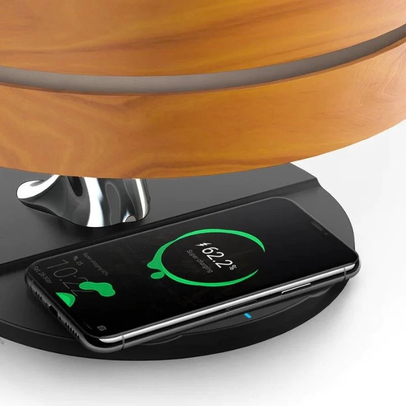 Lampe de Chevet Ronde "Horizon" avec Enceinte & Chargeur Sans fil - Dimmable Tactile - 3000K/4000K/6500K