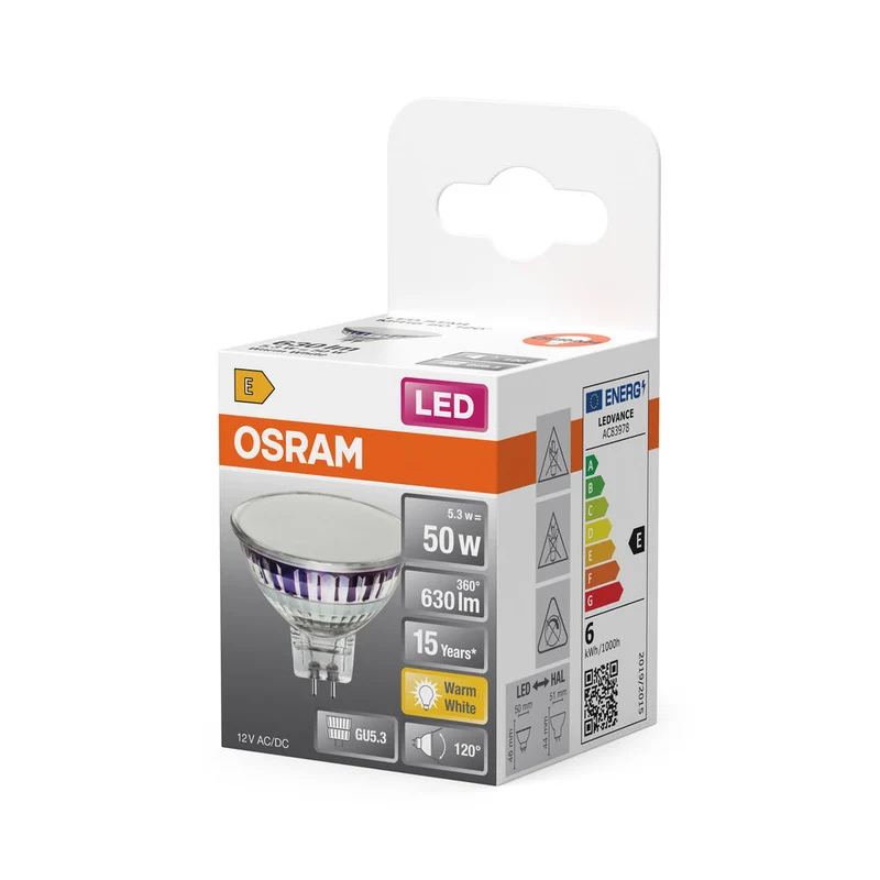 OSRAM SPOT MR16 GL 50 LED-lampe réflecteur, 6,5W, 630lm, GU5.3, blanc chaud