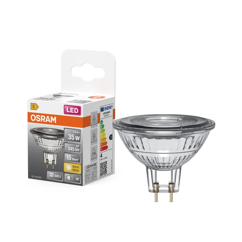 OSRAM MR16 lampe réflecteur LED avec culot GU5.3, blanc chaud (2700K), spot en verre, 3,80W, remplacement pour lampe réflecteur 35W