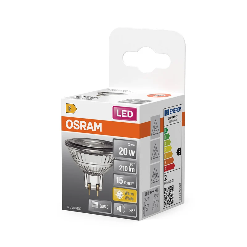 OSRAM MR16 lampe réflecteur LED avec culot GU5.3, blanc chaud (2700K), spot en verre, 2,6W, remplacement pour lampe réflecteur 20W, LED STAR MR16 12 V