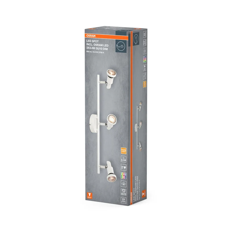 OSRAM LED SPOT GU10 Plafonnier 3 x 3,4W, 690lm, blanc