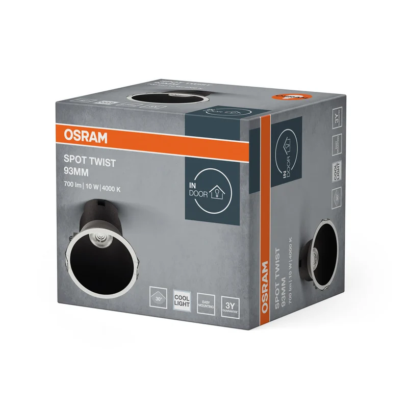 OSRAM SPOT TWIST Ø 93mm Plafonnier encastré, noir, 10W, 800lm, 840 WT