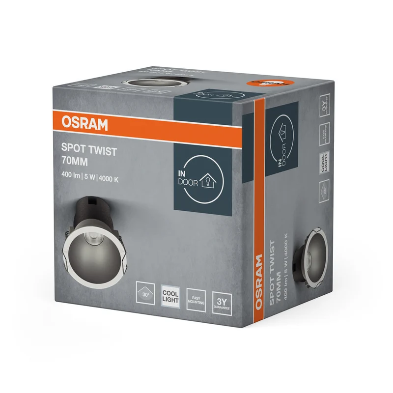 OSRAM SPOT TWIST Ø 70mm Downlight, argent, 5W, 400lm, 840 WT
