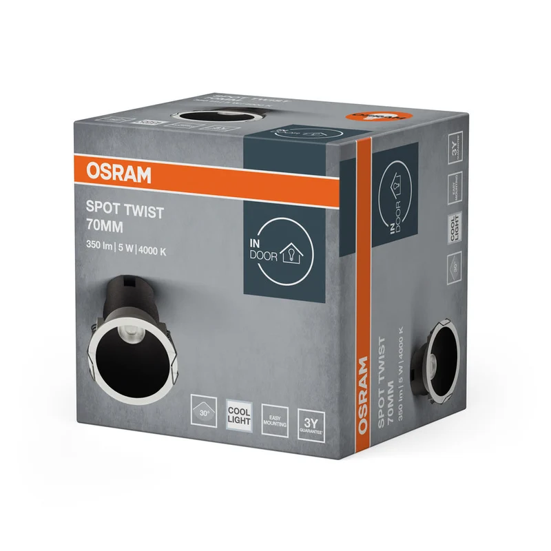 OSRAM SPOT TWIST Ø 70mm Plafonnier encastré, noir, 5W, 400lm, 840 WT