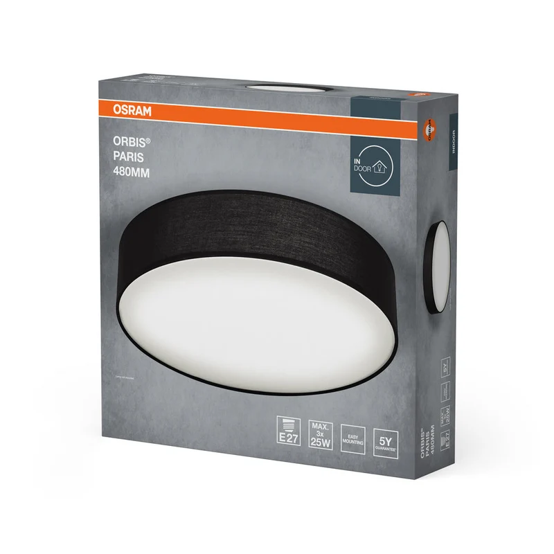 OSRAM ORBIS PARIS Plafonnier 480mm, noir, 3xE27