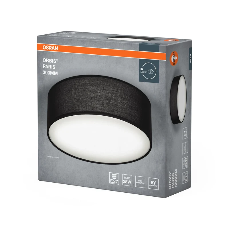 OSRAM ORBIS PARIS Plafonnier 300mm, noir, E27