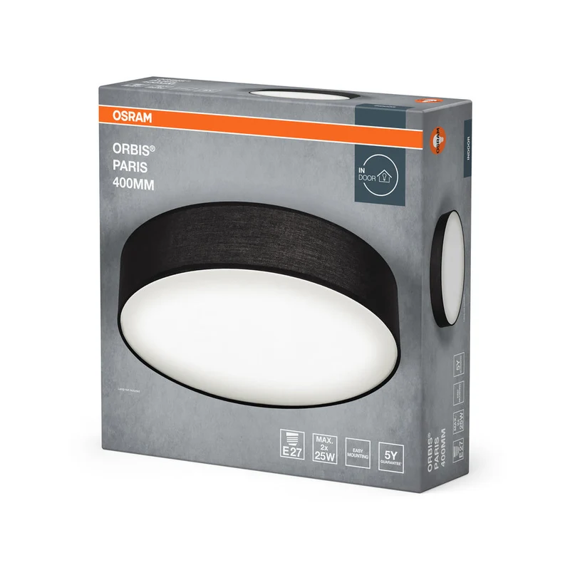 OSRAM ORBIS PARIS Plafonnier 400mm, noir, 2xE27