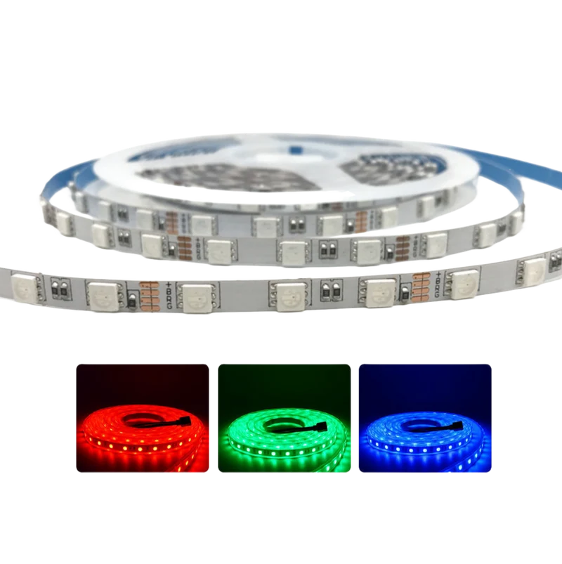 6MM Wide SMD5050 RGB LED Strip Light - DC12V | 60 LEDs/M | 6mm PCB | Non-Waterproof | for Mirror, Kitchen Cabinet, Bedroom | 5/50M