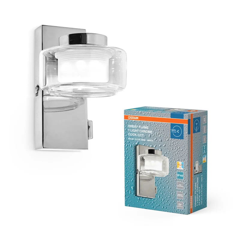 OSRAM ORBIS Flamme Applique murale de salle de bain 5.5W Click CCT IP44 Chrome
