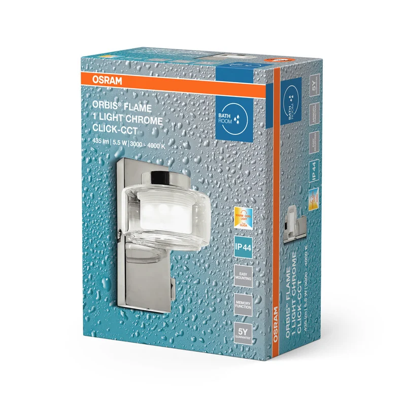 OSRAM ORBIS Flamme Applique murale de salle de bain 5.5W Click CCT IP44 Chrome