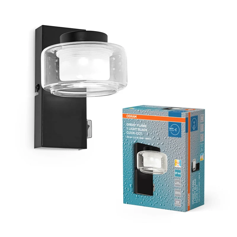 OSRAM ORBIS Flamme Applique murale de salle de bain 5.5W Click CCT IP44 noir
