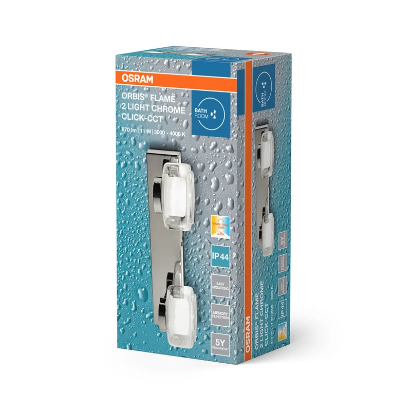 OSRAM ORBIS Flamme Applique de salle de bain 11W Click CCT IP44 Chrome