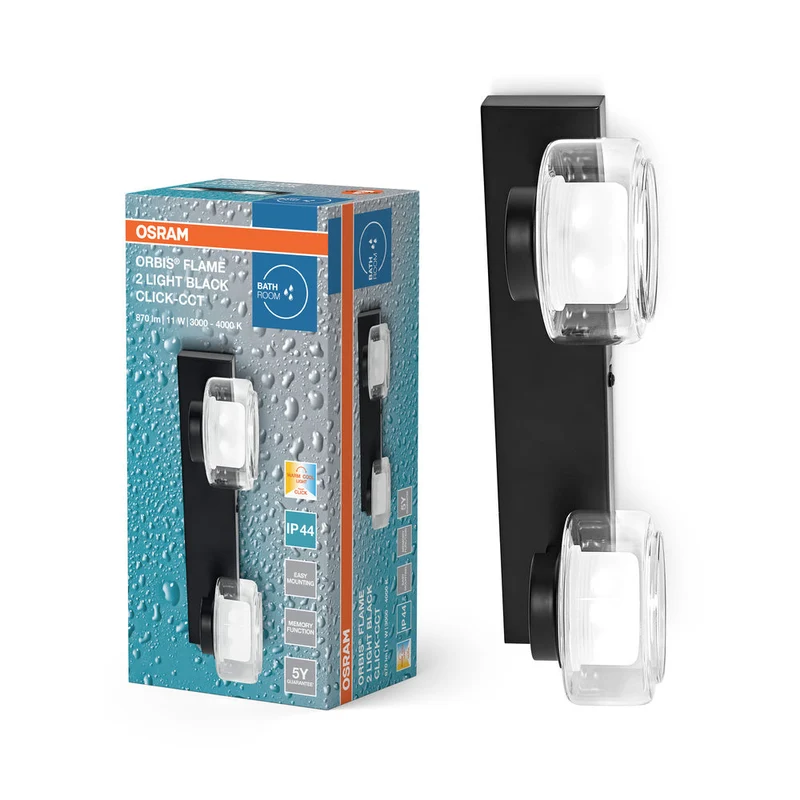 OSRAM ORBIS Flamme Applique murale de salle de bain 11W Click CCT IP44 noir