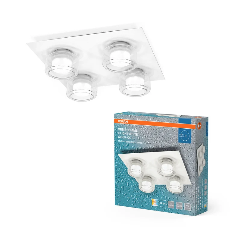OSRAM ORBIS Baguette/Plafond Flamme 22W Click CCT IP44 blanc
